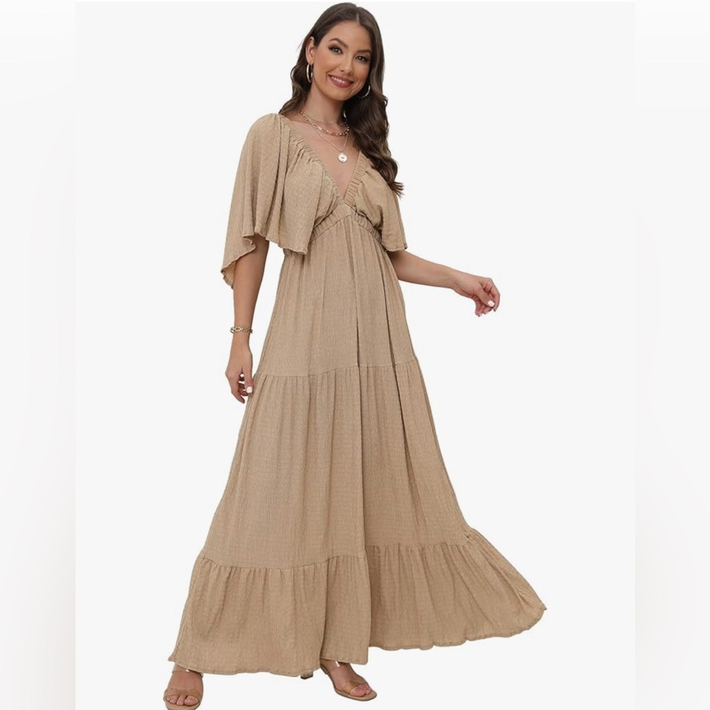 Elegant Tan Maxi Dress